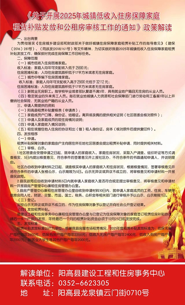 關于開展2025年城鎮低收入住房保障家庭租賃補貼發放和公租房審核工作的政策解讀